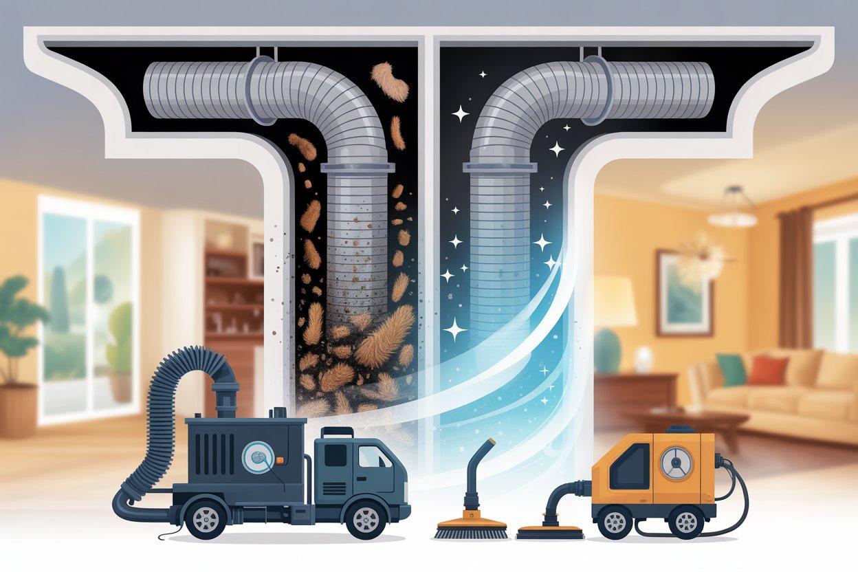 Infographic illustration of HVAC maintenance and indoor air quality