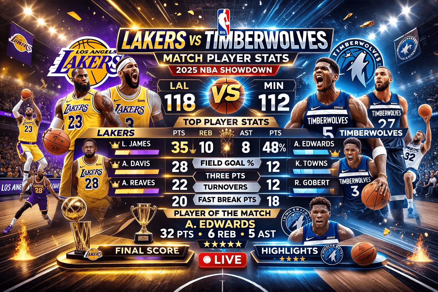 Lakers vs Timberwolves Match Player Stats
