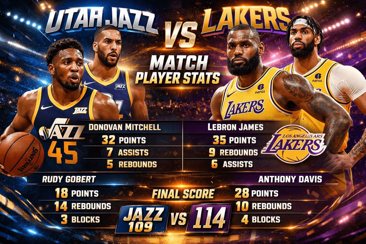 Utah Jazz vs Lakers Match Player Stats